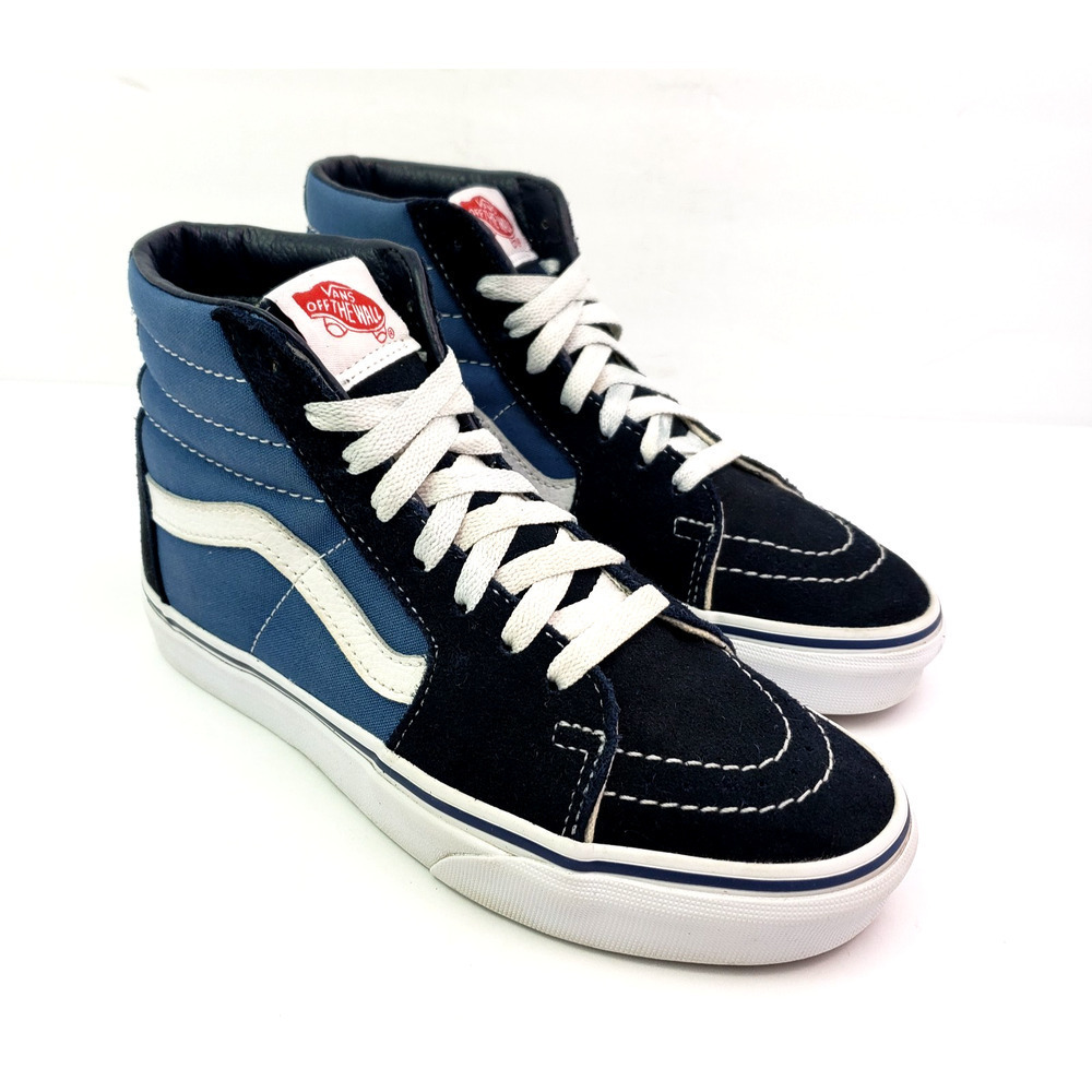 Vans Sk8 HI Womens Sz 6 Mens Sz 4.5 Blue Suede Canvas Skate Sneaker Shoes
